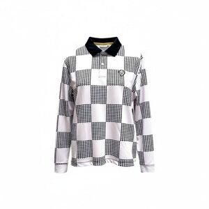 Devereux Golf Shirt Men's Small Skull Logo Long Sleeve Polo‎ Black White Check